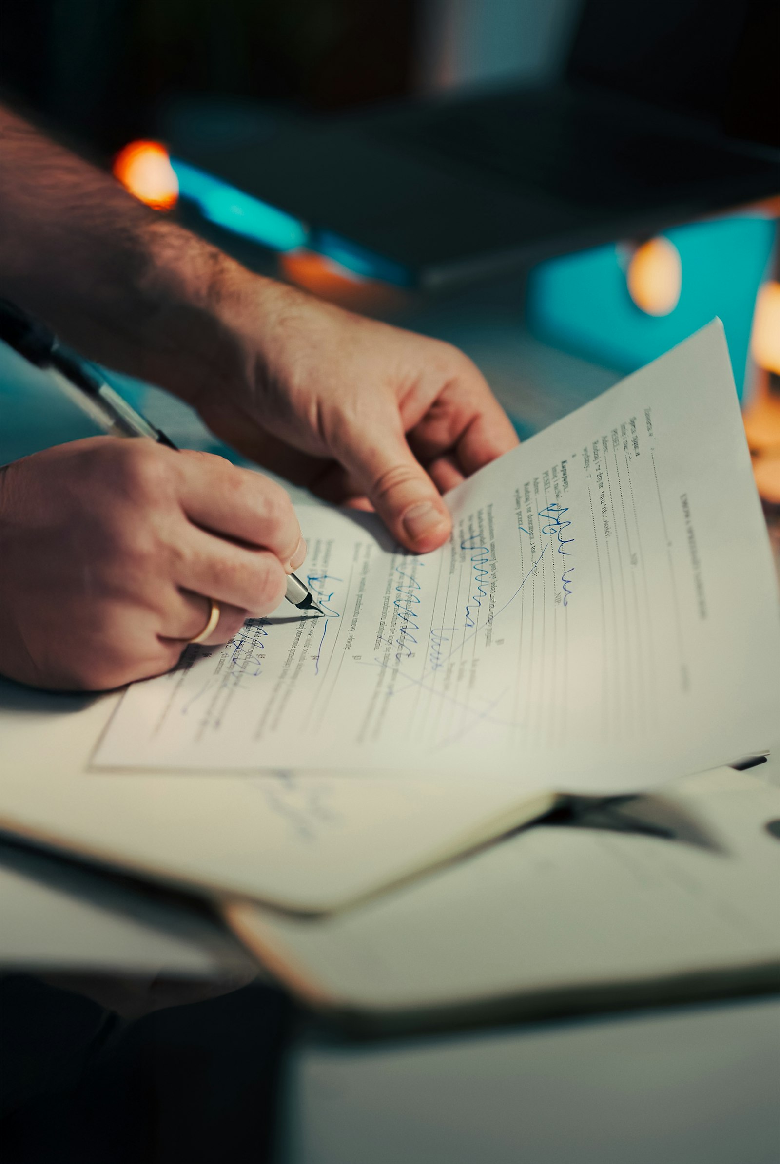 Firma di un contratto con la penna