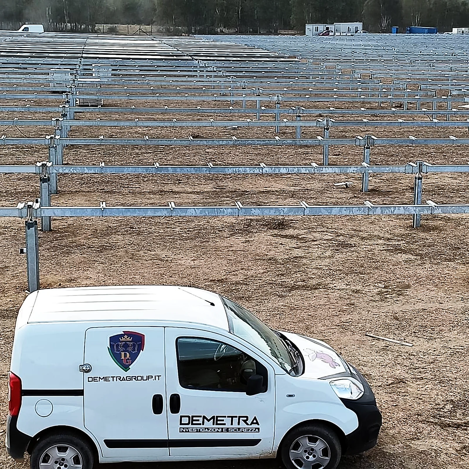 Demetra Group van at the solar farm construction site in Sardinia